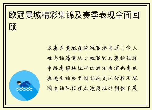 欧冠曼城精彩集锦及赛季表现全面回顾