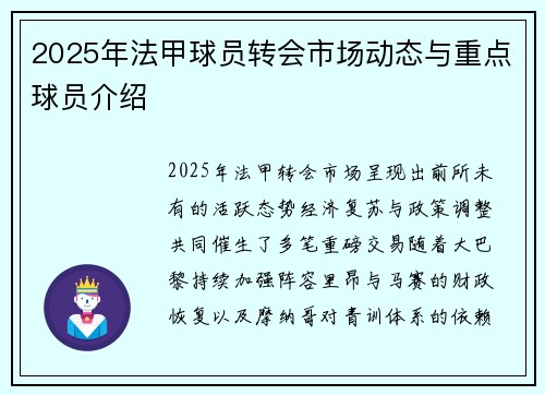 2025年法甲球员转会市场动态与重点球员介绍