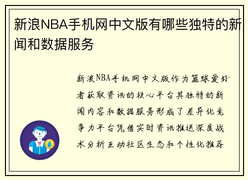 新浪NBA手机网中文版有哪些独特的新闻和数据服务
